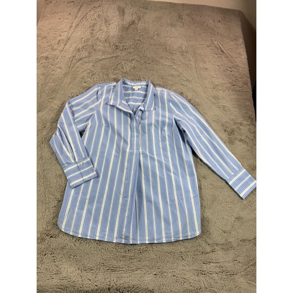 J Jill‎ Striped Tunic Shirt Women Size M Blue White Collared Button Up School